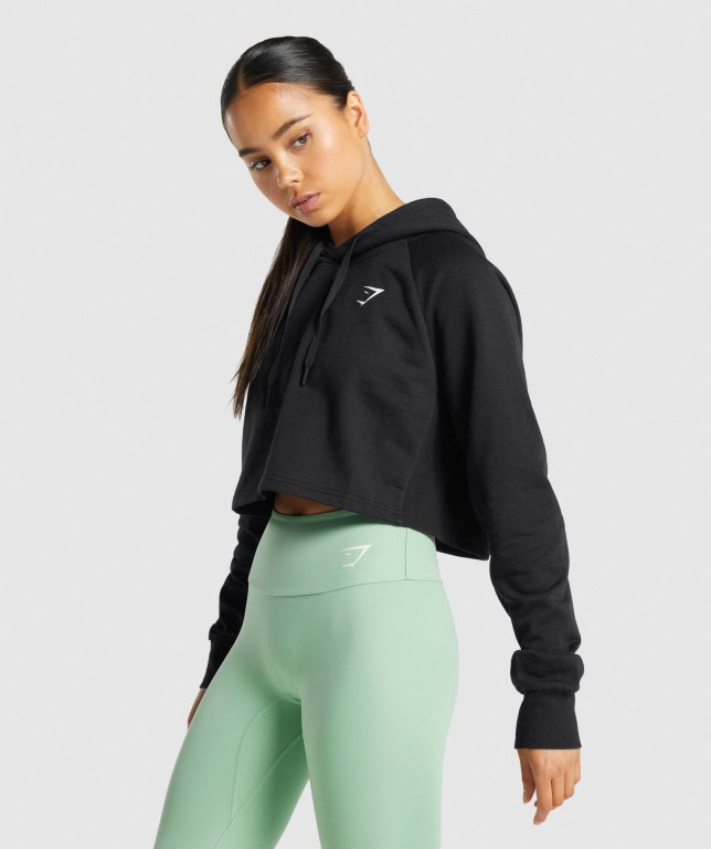 Gymshark Antrenman Cropped Kapüşonlu Sweatshirt Kadın Siyah | 864-BYETMQ