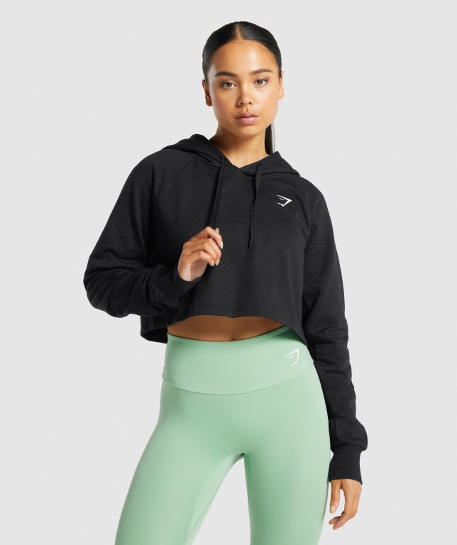 Gymshark Antrenman Cropped Kapüşonlu Sweatshirt Kadın Siyah | 864-BYETMQ