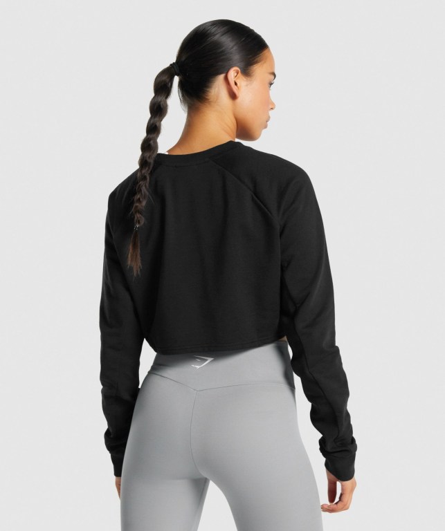 Gymshark Antrenman Cropped Kazak Kapüşonlu Sweatshirt Kadın Siyah | 420-IJXBAZ