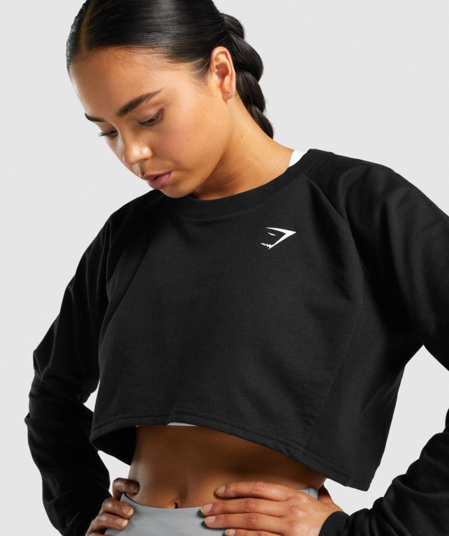 Gymshark Antrenman Cropped Kazak Kapüşonlu Sweatshirt Kadın Siyah | 420-IJXBAZ