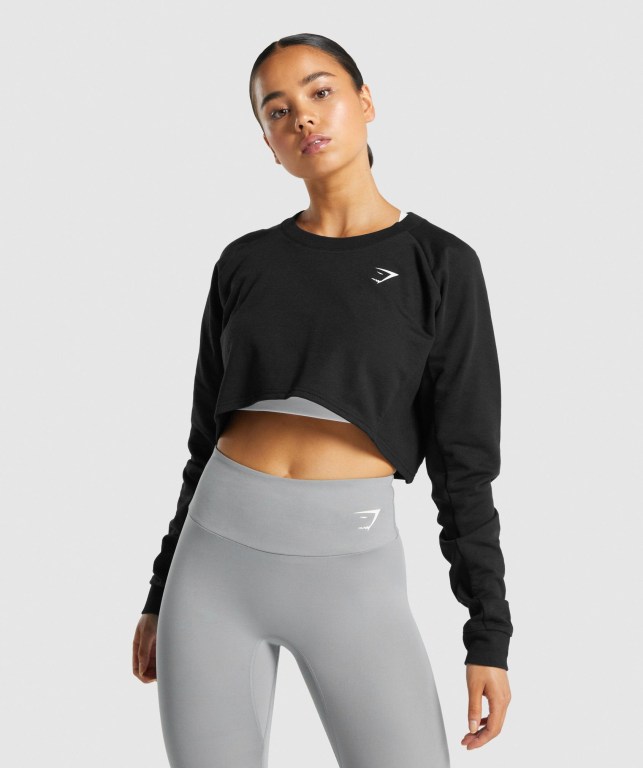 Gymshark Antrenman Cropped Kazak Kapüşonlu Sweatshirt Kadın Siyah | 420-IJXBAZ