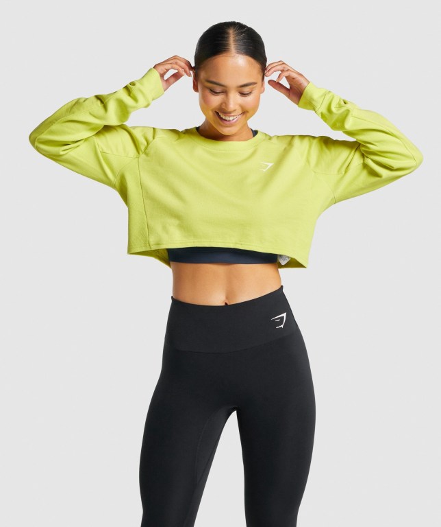 Gymshark Antrenman Cropped Kazak Kapüşonlu Sweatshirt Kadın Sarı | 512-RMKOVA