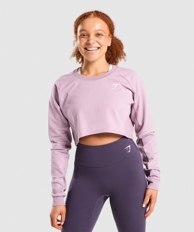 Gymshark Antrenman Cropped Kazak Kapüşonlu Sweatshirt Kadın Açık Mor | 631-LAXUPM