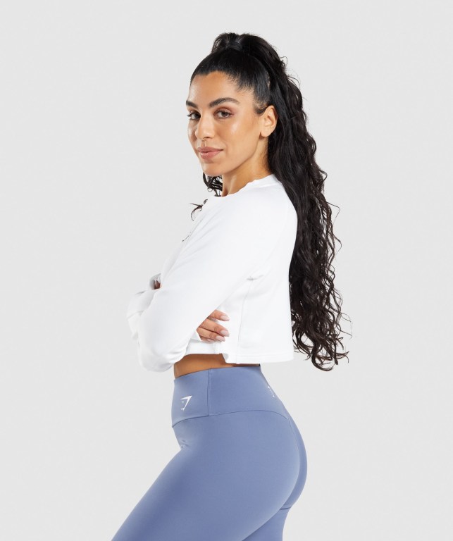 Gymshark Antrenman Cropped Kazak Kapüşonlu Sweatshirt Kadın Beyaz | 637-RVXSLO