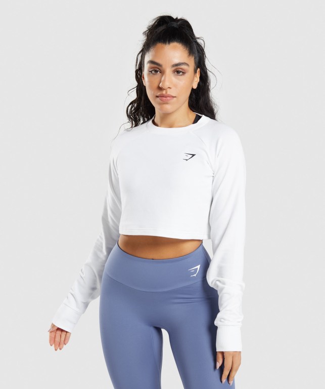 Gymshark Antrenman Cropped Kazak Kapüşonlu Sweatshirt Kadın Beyaz | 637-RVXSLO