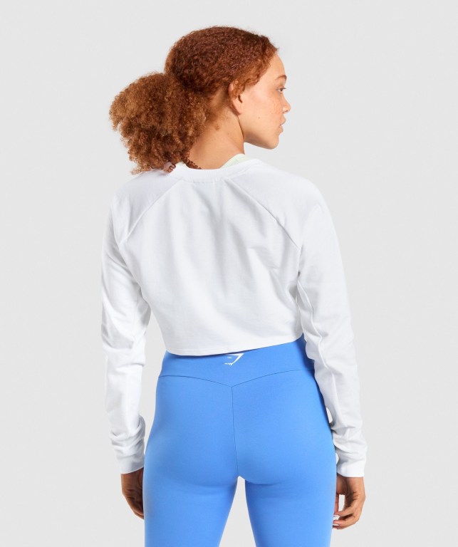 Gymshark Antrenman Cropped Kazak Kapüşonlu Sweatshirt Kadın Beyaz | 790-OAJNLW