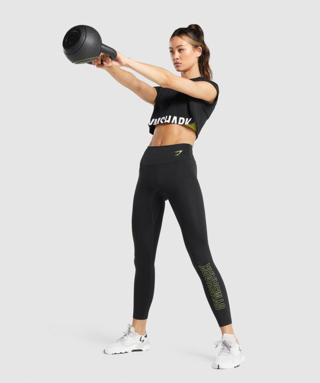 Gymshark Antrenman Graphic High Waisted Tayt Kadın Siyah | 348-ZXNQYI