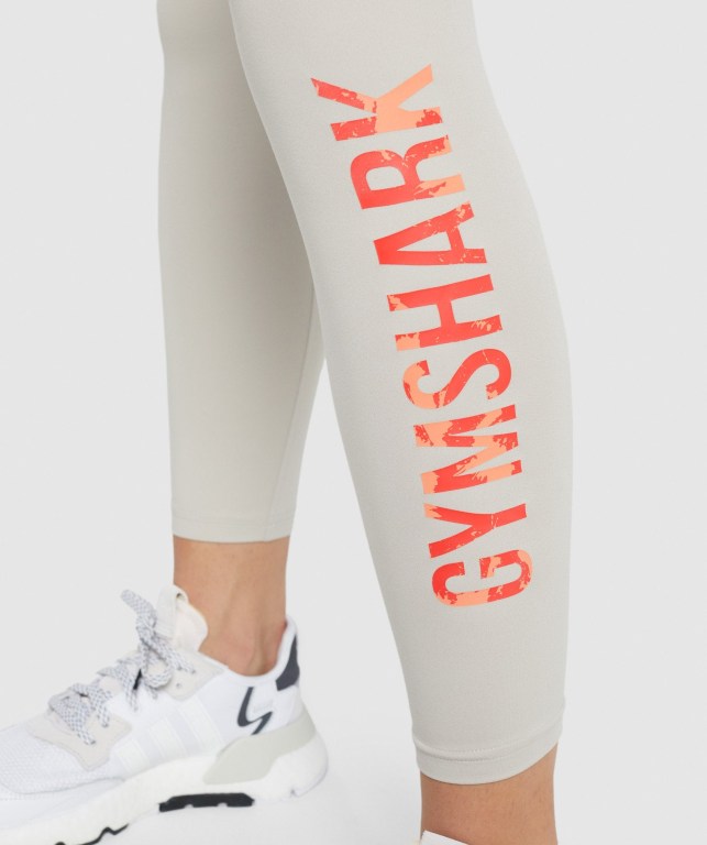 Gymshark Antrenman Graphic High Waisted Tayt Kadın Gri | 578-TWOMSG