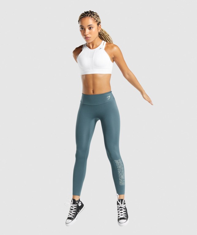 Gymshark Antrenman Graphic High Waisted Tayt Kadın Turkuaz | 643-AONCGM