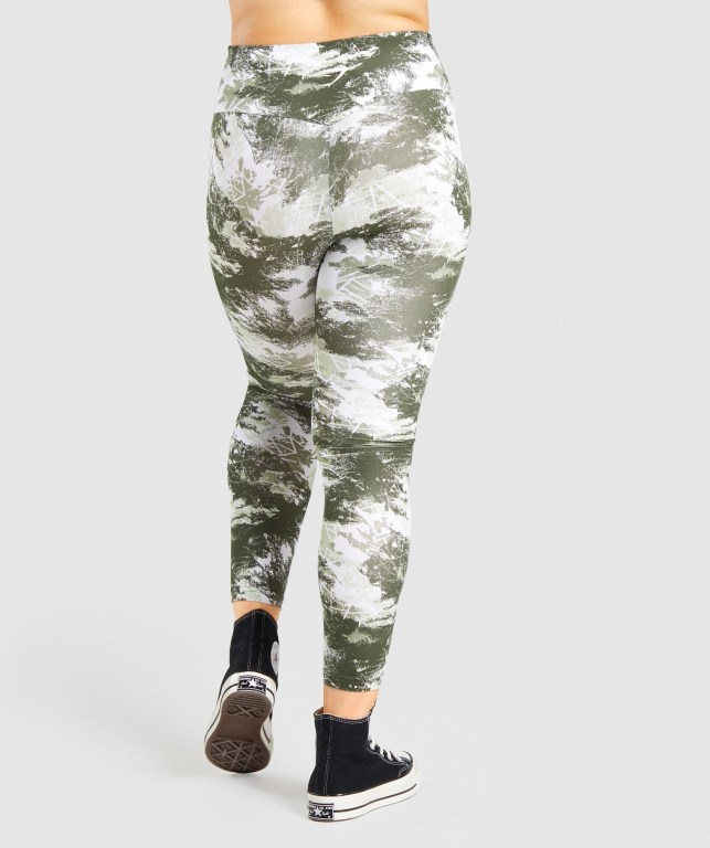 Gymshark Antrenman High Waisted Tayt Kadın Yeşil Camo | 935-UQGAKT