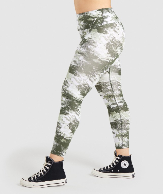 Gymshark Antrenman High Waisted Tayt Kadın Yeşil Camo | 935-UQGAKT