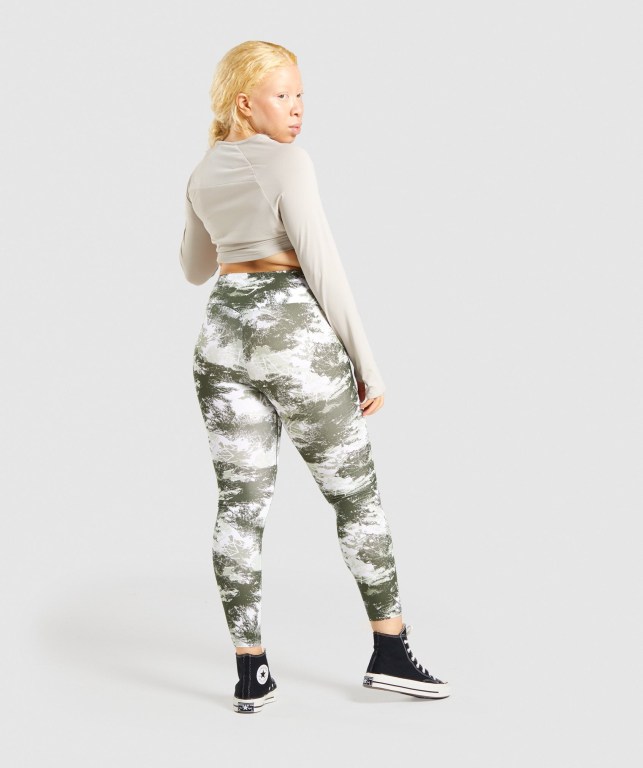 Gymshark Antrenman High Waisted Tayt Kadın Yeşil Camo | 935-UQGAKT