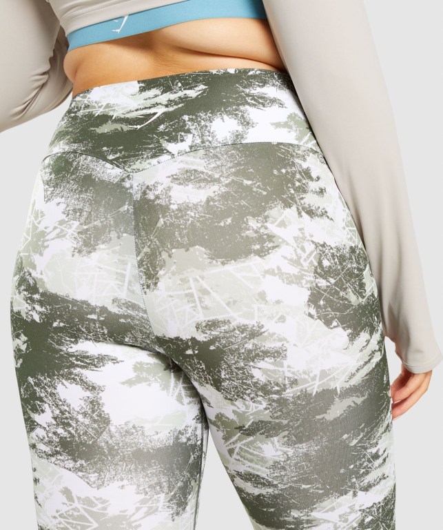 Gymshark Antrenman High Waisted Tayt Kadın Yeşil Camo | 935-UQGAKT