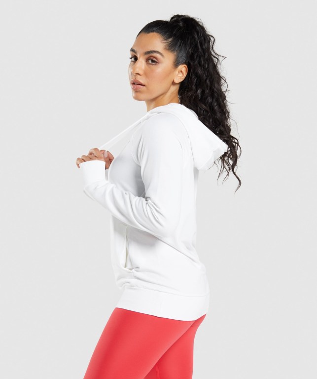 Gymshark Antrenman Kapüşonlu Sweatshirt Kadın Beyaz | 726-HCYIOA