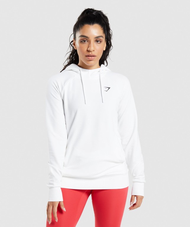 Gymshark Antrenman Kapüşonlu Sweatshirt Kadın Beyaz | 726-HCYIOA