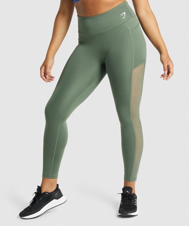 Gymshark Antrenman Mesh Pocket High Waisted Tayt Kadın Yeşil | 436-HJTMSP