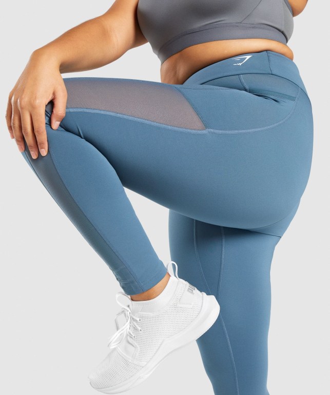 Gymshark Antrenman Mesh Pocket High Waisted Tayt Kadın Turkuaz | 450-GJAQBF