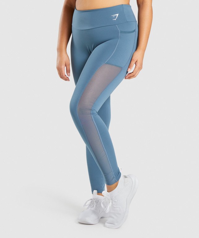 Gymshark Antrenman Mesh Pocket High Waisted Tayt Kadın Turkuaz | 450-GJAQBF