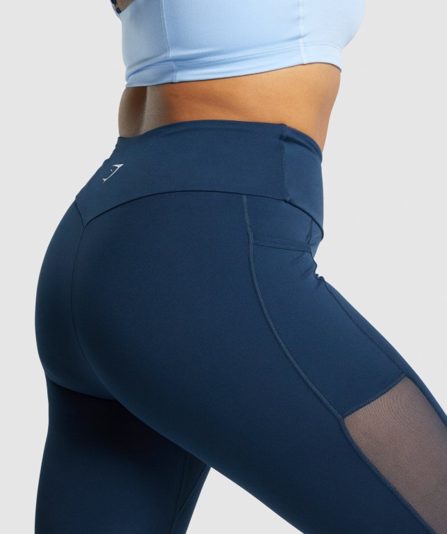 Gymshark Antrenman Mesh Pocket High Waisted Tayt Kadın Lacivert | 879-BEFKIY