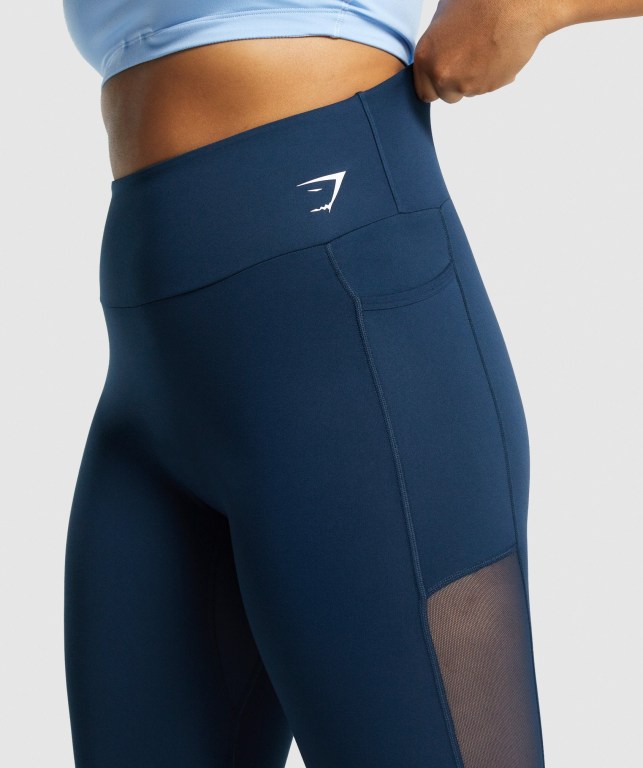 Gymshark Antrenman Mesh Pocket High Waisted Tayt Kadın Lacivert | 879-BEFKIY