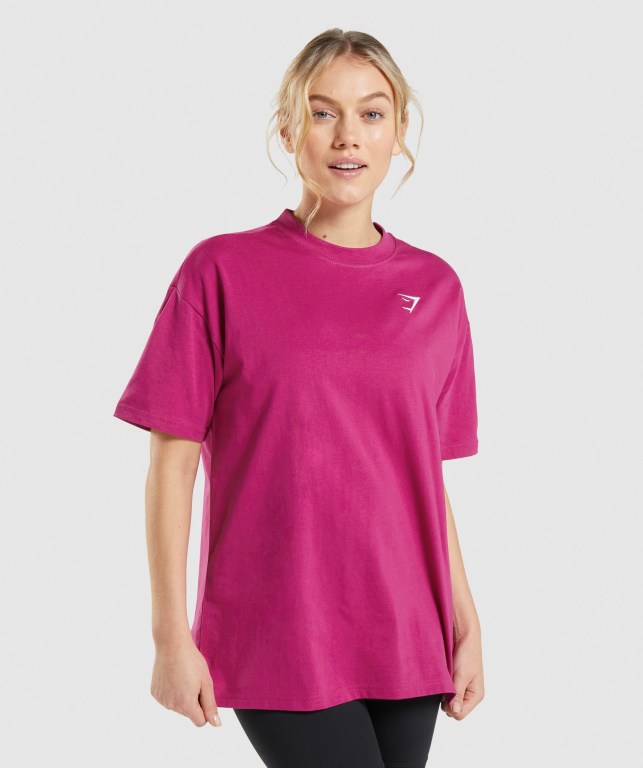 Gymshark Antrenman Oversized Tişört Kadın Pembe | 634-CBPFME