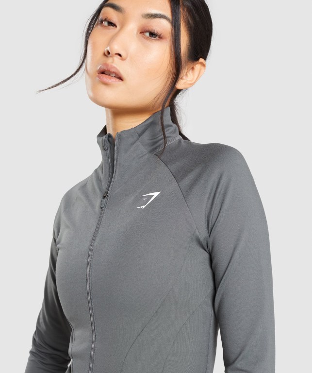 Gymshark Antrenman Zip Up Ceket Kadın Gri | 621-WMIFQV