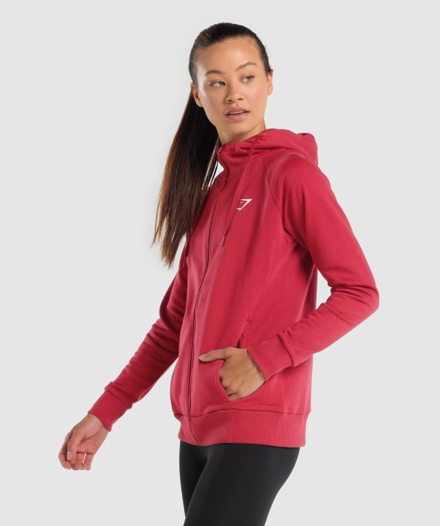 Gymshark Antrenman Zip Up Kapüşonlu Sweatshirt Kadın Bordo | 647-GFEVSA