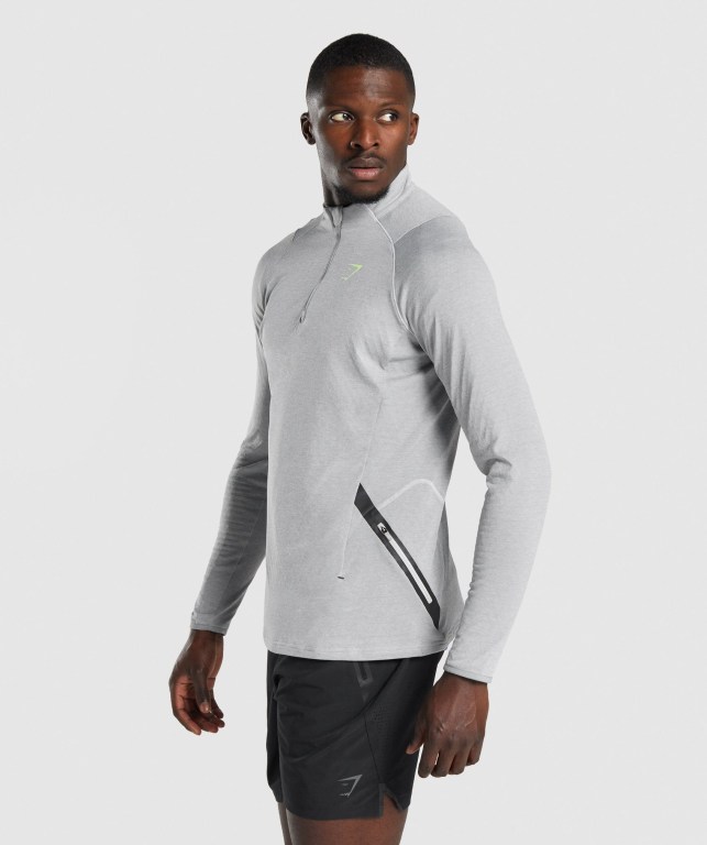 Gymshark Apex 1/4 Zip Kapüşonlu Sweatshirt Erkek Açık Gri | 174-KZCGNB