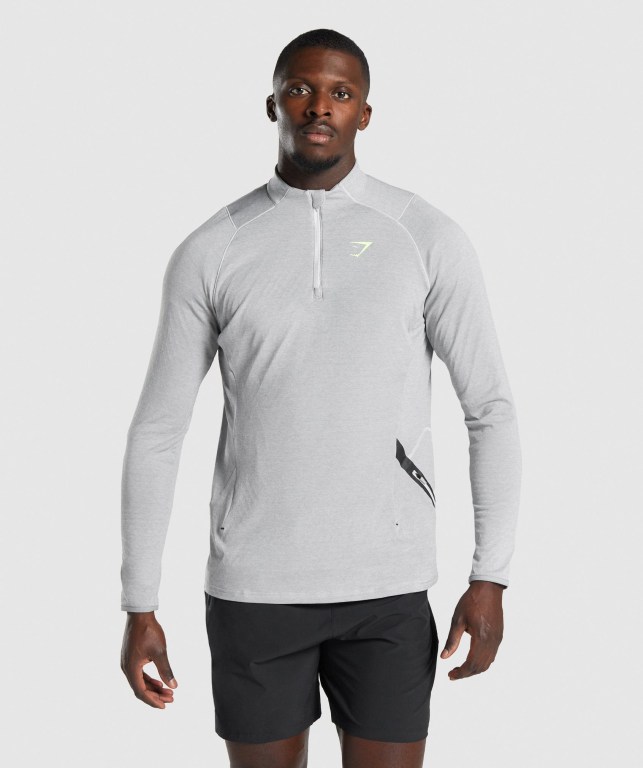 Gymshark Apex 1/4 Zip Kapüşonlu Sweatshirt Erkek Açık Gri | 174-KZCGNB