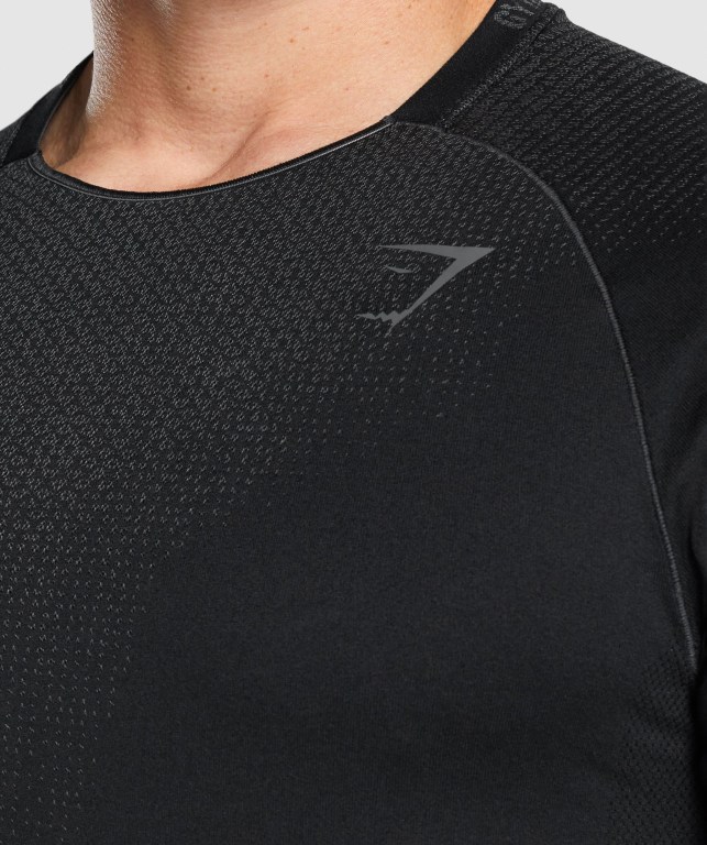 Gymshark Apex Contrast Seamless Tişört Erkek Siyah | 352-RYZDTN