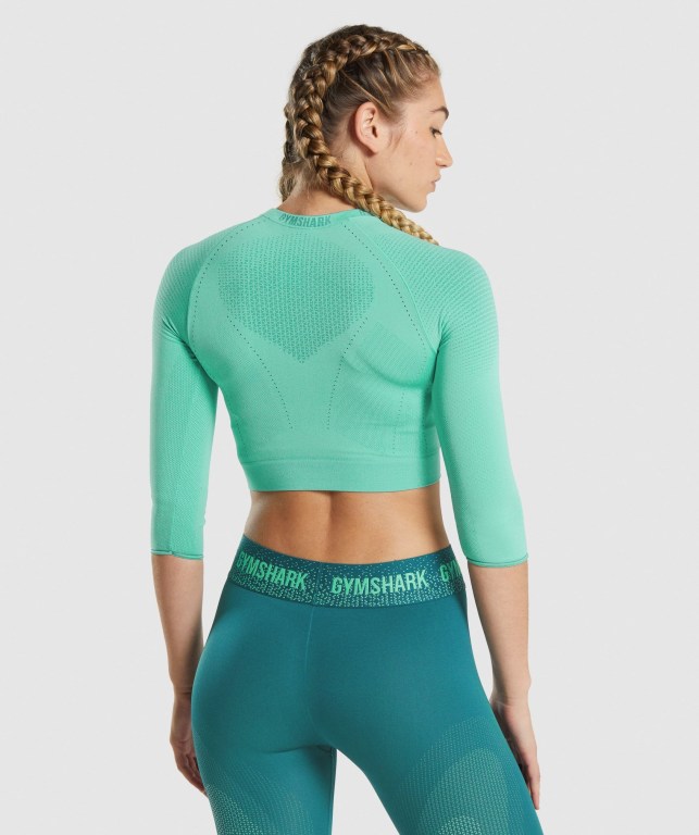 Gymshark Apex Seamless Crop Top Tişört Kadın Turkuaz | 021-NERQOF