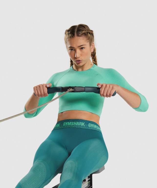 Gymshark Apex Seamless Crop Top Tişört Kadın Turkuaz | 021-NERQOF