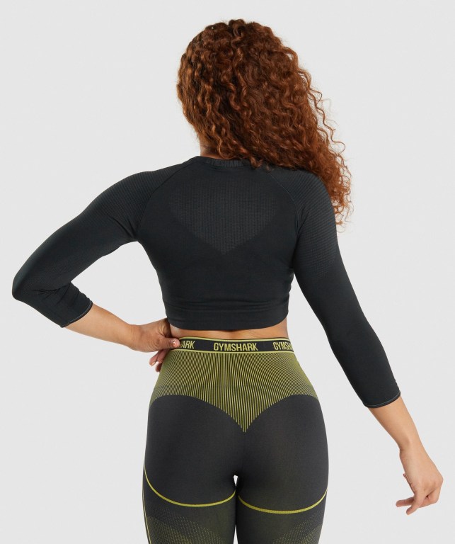 Gymshark Apex Seamless Crop Top Tişört Kadın Siyah | 763-LFADIX