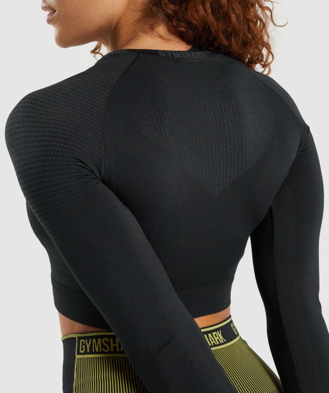 Gymshark Apex Seamless Crop Top Tişört Kadın Siyah | 763-LFADIX