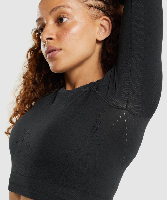 Gymshark Apex Seamless Crop Top Tişört Kadın Siyah | 763-LFADIX