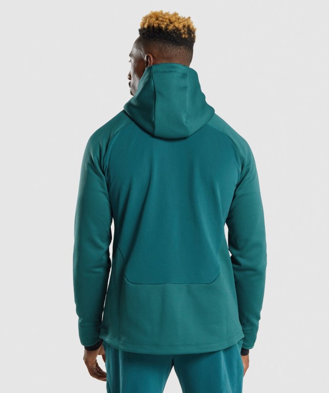 Gymshark Apex Zip Kapüşonlu Sweatshirt Erkek Turkuaz | 192-PKGOWS