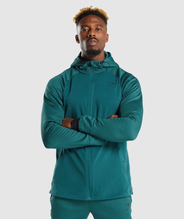 Gymshark Apex Zip Kapüşonlu Sweatshirt Erkek Turkuaz | 192-PKGOWS