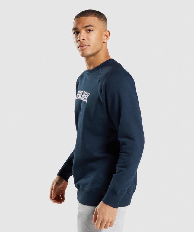 Gymshark Apollo Crew Kapüşonlu Sweatshirt Erkek Lacivert | 107-JFQUZV