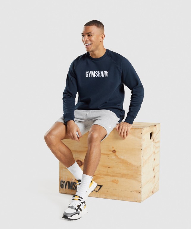 Gymshark Apollo Crew Kapüşonlu Sweatshirt Erkek Lacivert | 107-JFQUZV