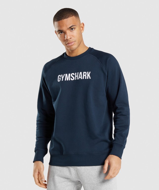 Gymshark Apollo Crew Kapüşonlu Sweatshirt Erkek Lacivert | 107-JFQUZV