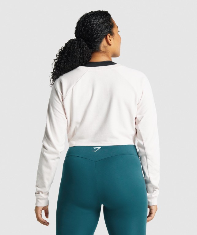 Gymshark Apollo Graphic Cropped Kazak Kapüşonlu Sweatshirt Kadın Krema | 031-TOJDSU