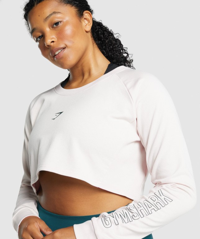 Gymshark Apollo Graphic Cropped Kazak Kapüşonlu Sweatshirt Kadın Krema | 031-TOJDSU