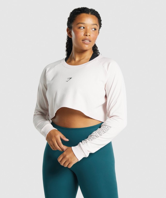 Gymshark Apollo Graphic Cropped Kazak Kapüşonlu Sweatshirt Kadın Krema | 031-TOJDSU