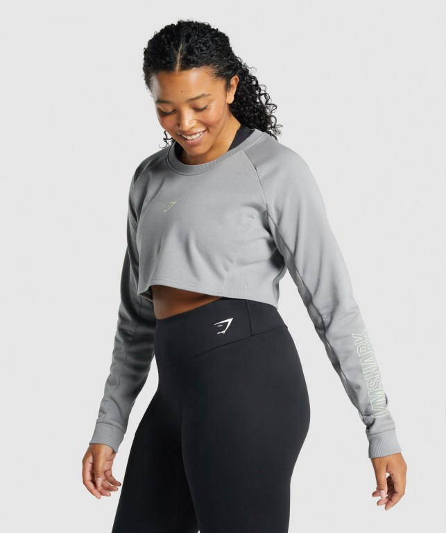 Gymshark Apollo Graphic Cropped Kazak Kapüşonlu Sweatshirt Kadın Gri | 638-RHUPVM