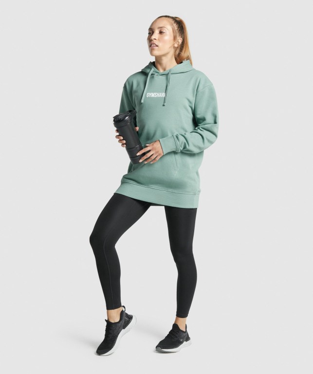 Gymshark Apollo Graphic Oversized Kapüşonlu Sweatshirt Kadın Açık Yeşil | 350-TUCGMF