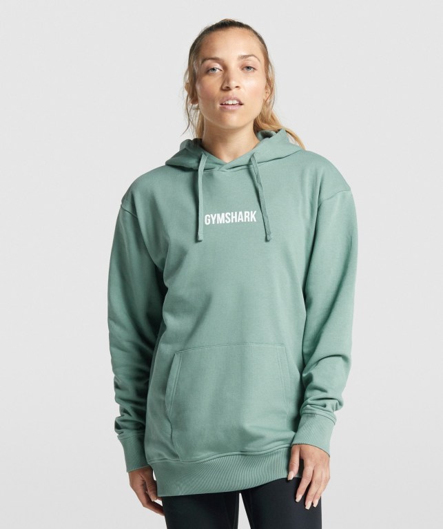 Gymshark Apollo Graphic Oversized Kapüşonlu Sweatshirt Kadın Açık Yeşil | 350-TUCGMF