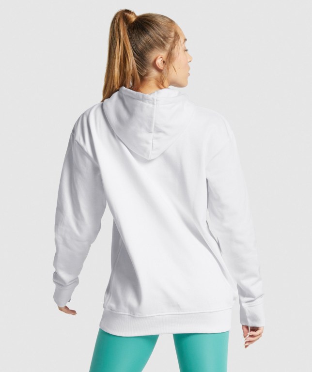 Gymshark Apollo Graphic Oversized Kapüşonlu Sweatshirt Kadın Beyaz | 673-MPEURD