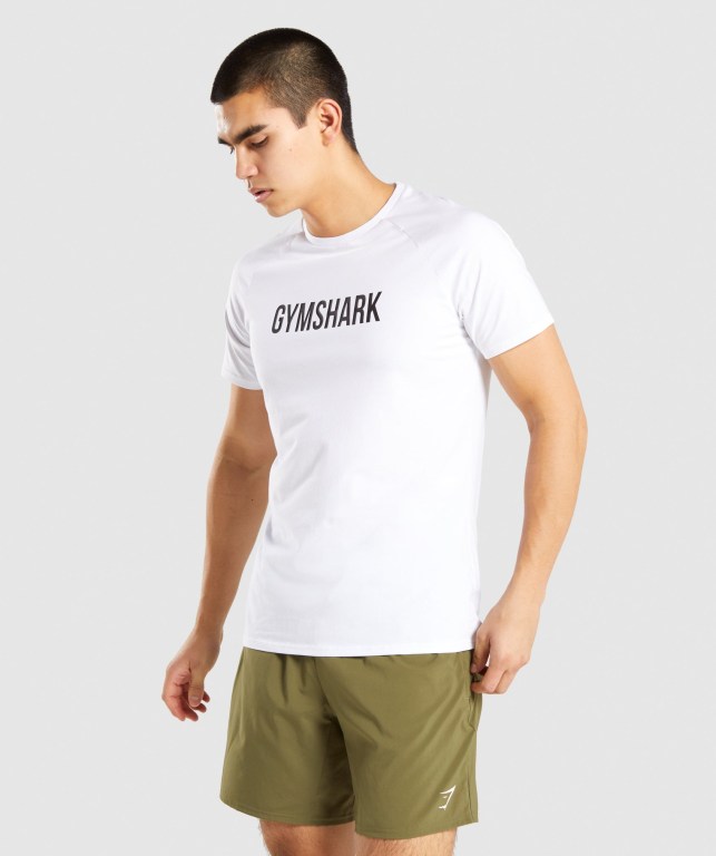 Gymshark Apollo Tişört Erkek Beyaz | 183-LGHUYC