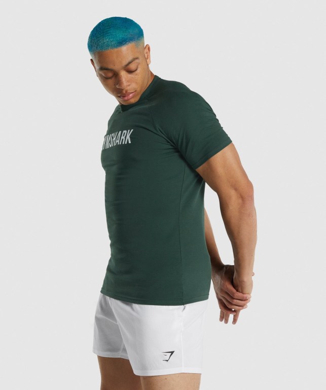 Gymshark Apollo Tişört Erkek Koyu Yeşil | 931-ZOLRMP