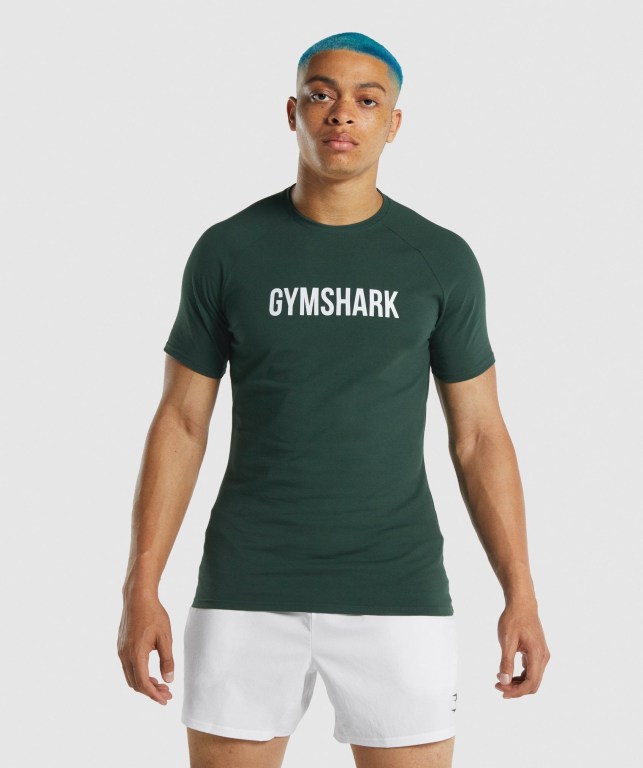 Gymshark Apollo Tişört Erkek Koyu Yeşil | 931-ZOLRMP